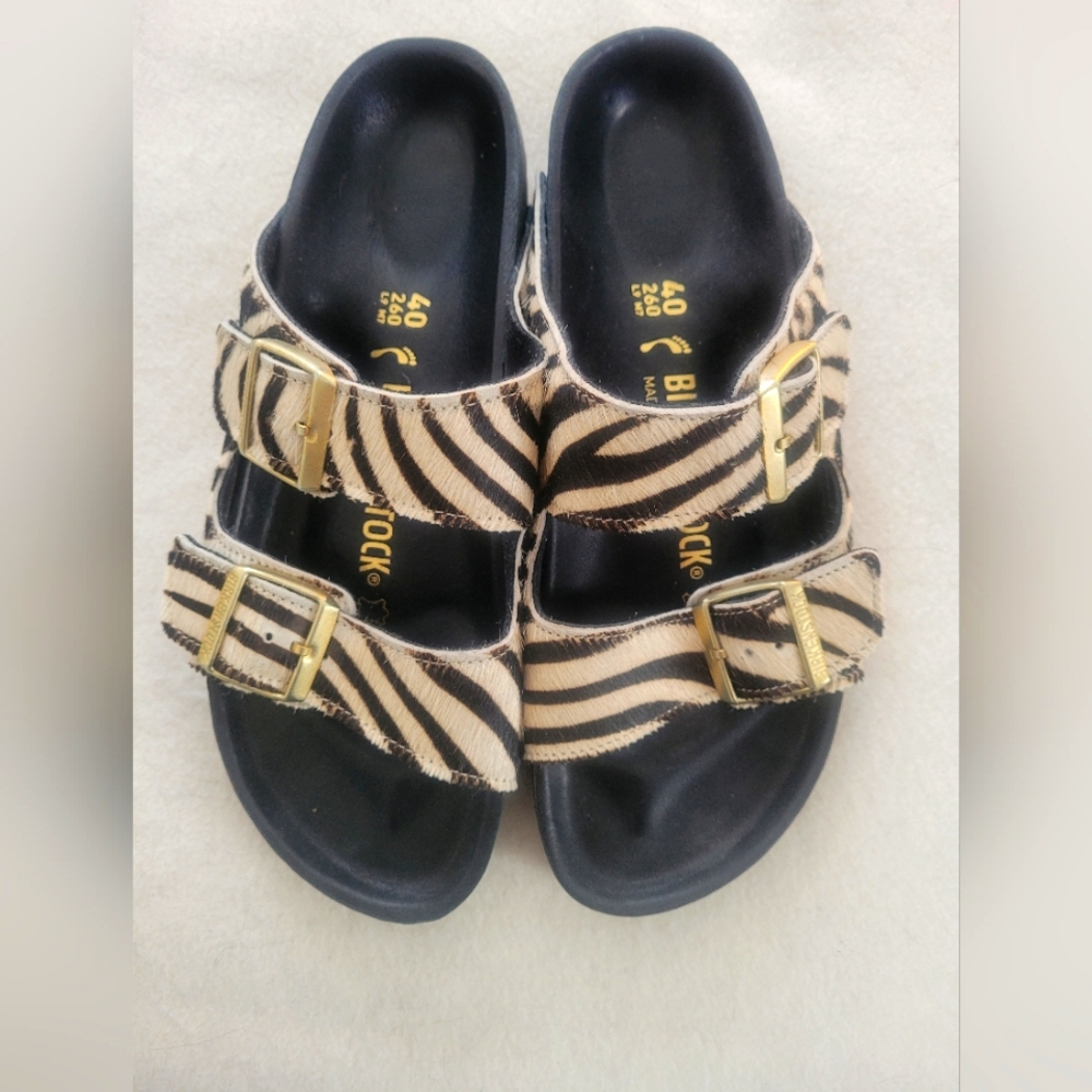 Birkenstocks Arizona Calf-hair, zebra print. Size EU 40